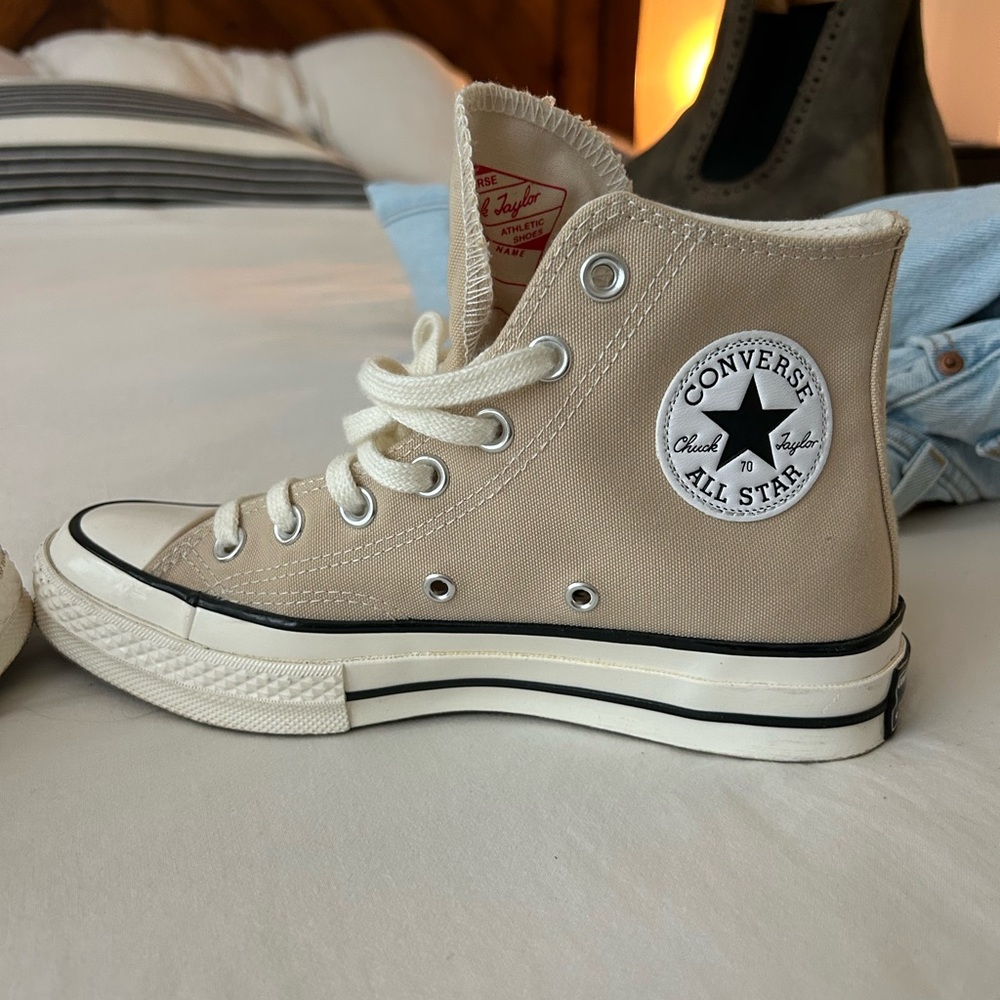 Converse Beige High Tops with Iconic Patch